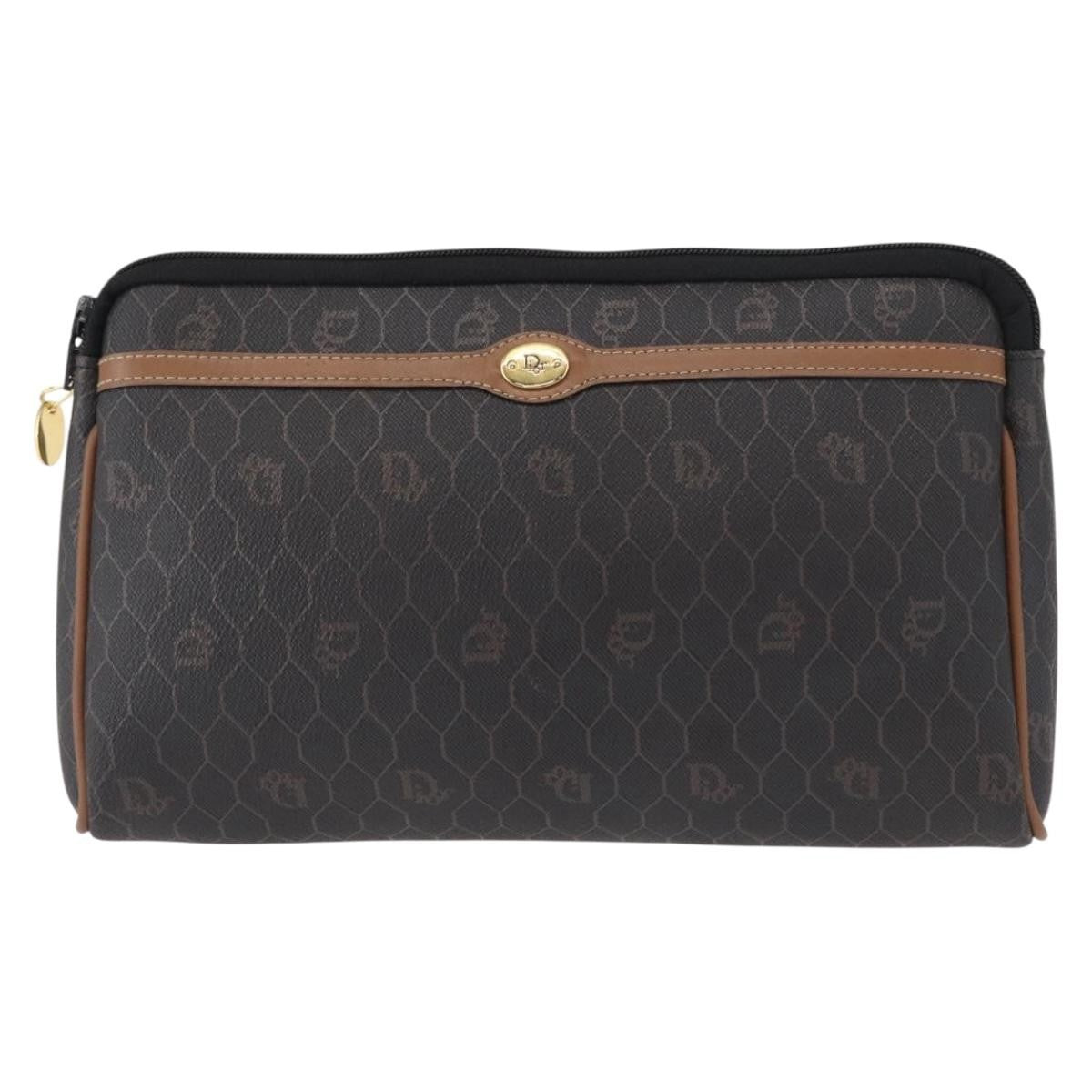 Christian Dior Vintage Honeycomb Zip Pouch Coated Canvas, BLACK, PVC, Clutche & pouche