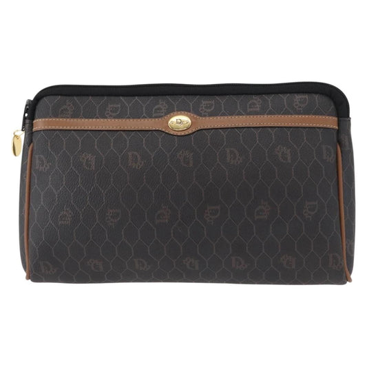 Christian Dior Vintage Honeycomb Zip Pouch Coated Canvas, BLACK, PVC, Clutche & pouche
