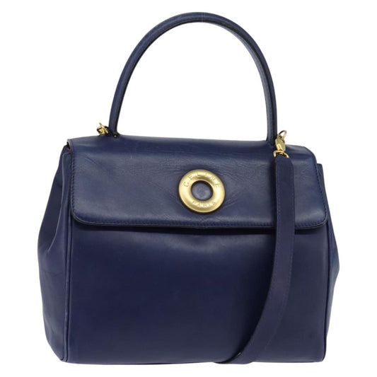 Celine Circle Logo Handbag Leather, BLUE, LEATHER, Handbag