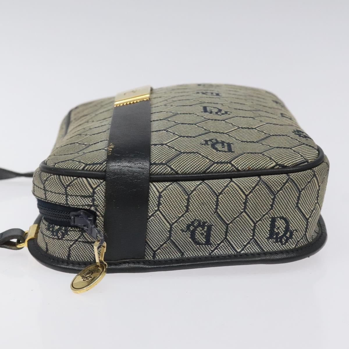 Christian Dior Vintage Honeycomb Shoulder Bag Canvas and Leather, NAVY, CANVAS, Shoulder bag