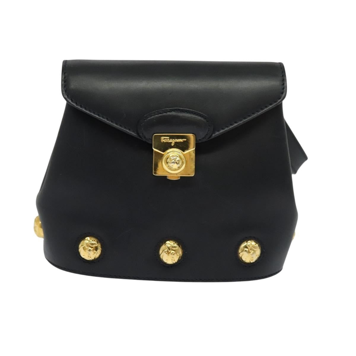 Salvatore Ferragamo Flap Shoulder Bag Leather, NAVY, LEATHER, Shoulder bag