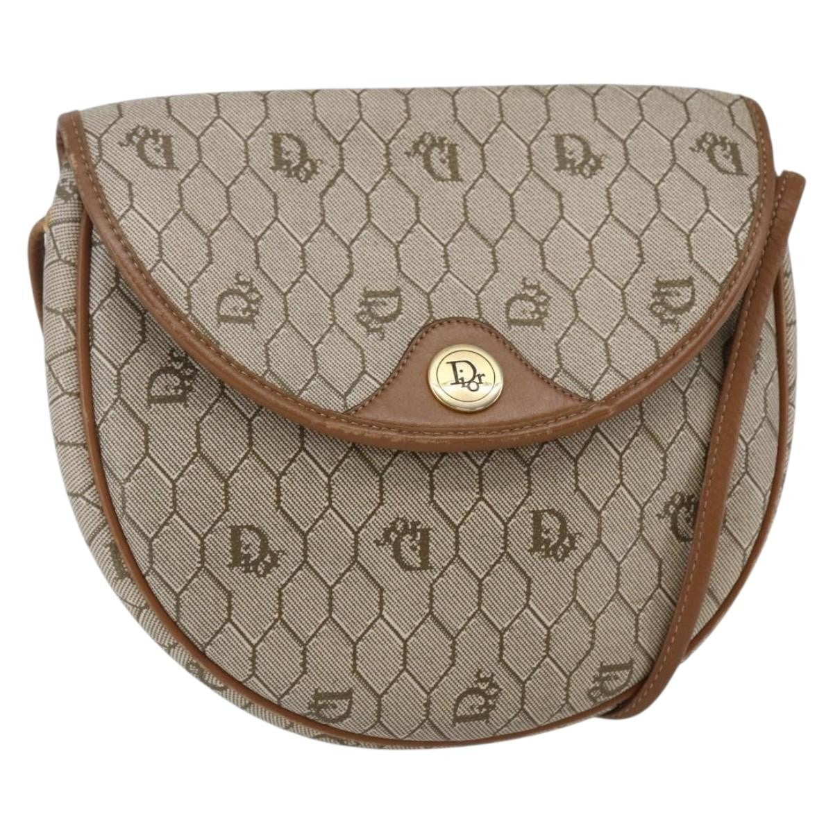 Christian Dior Vintage Honeycomb Flap Crossbody Bag Coated Canvas, BEIGE, CANVAS, Shoulder bag