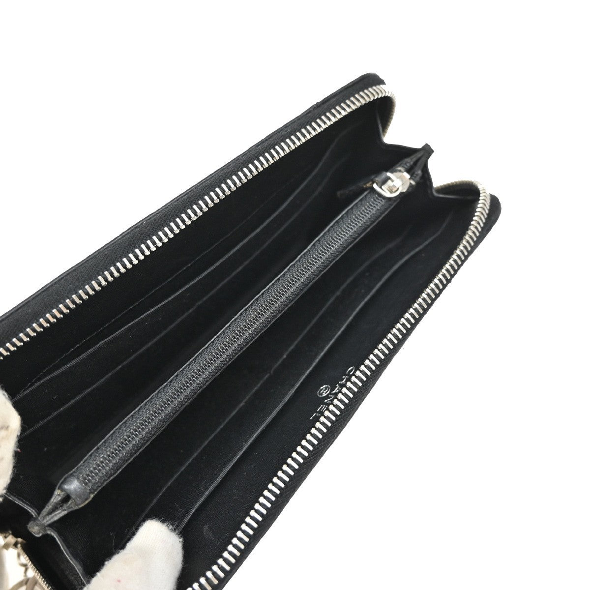 Chanel CC Charm Zip Around Wallet Quilted Lambskin, Black, Leather, Wallet
