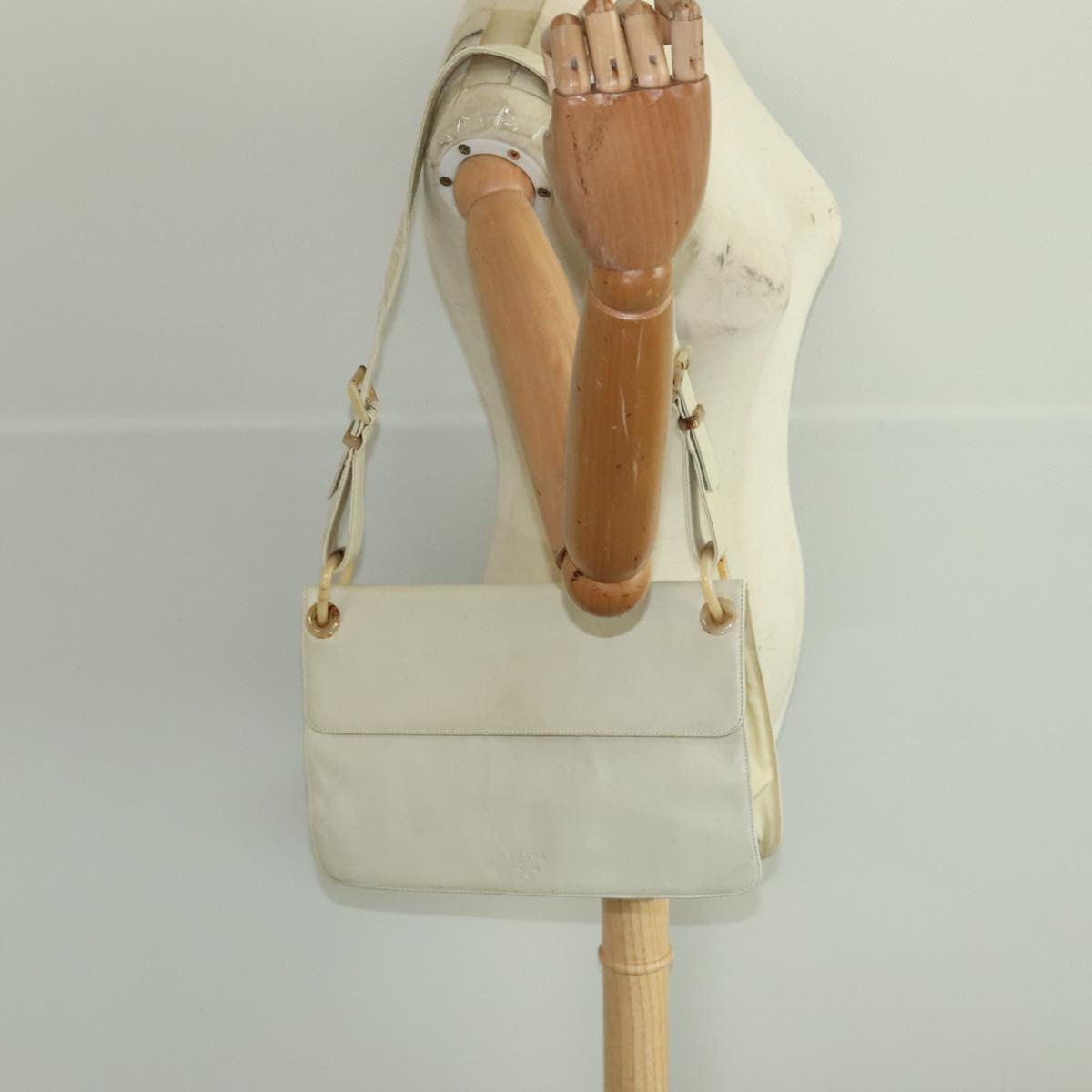 Prada Flap Shoulder Bag Leather, BEIGE, LEATHER, Shoulder bag