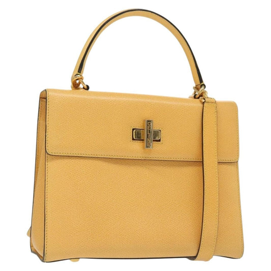 Celine Vintage Convertible Turnlock Top Handle Bag Leather, YELLOW, LEATHER, Handbag