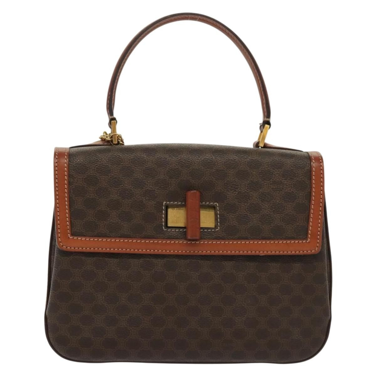 Celine Vintage Convertible Top Handle Bag Macadam Coated Canvas, BROWN, CANVAS, Handbag