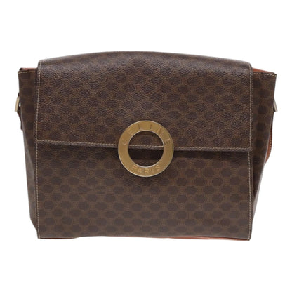 Celine Vintage Macadam Circle Logo Shoulder Bag Canvas and Leather, BROWN, CANVAS, Shoulder bag