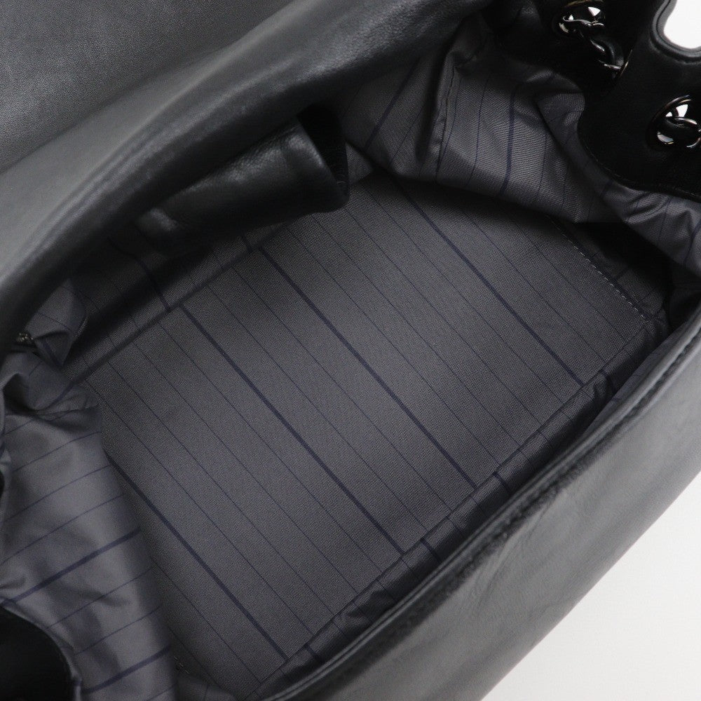 Chanel Studded CC Accordion Flap Bag Leather, BLACK, LEATHER, Handbag