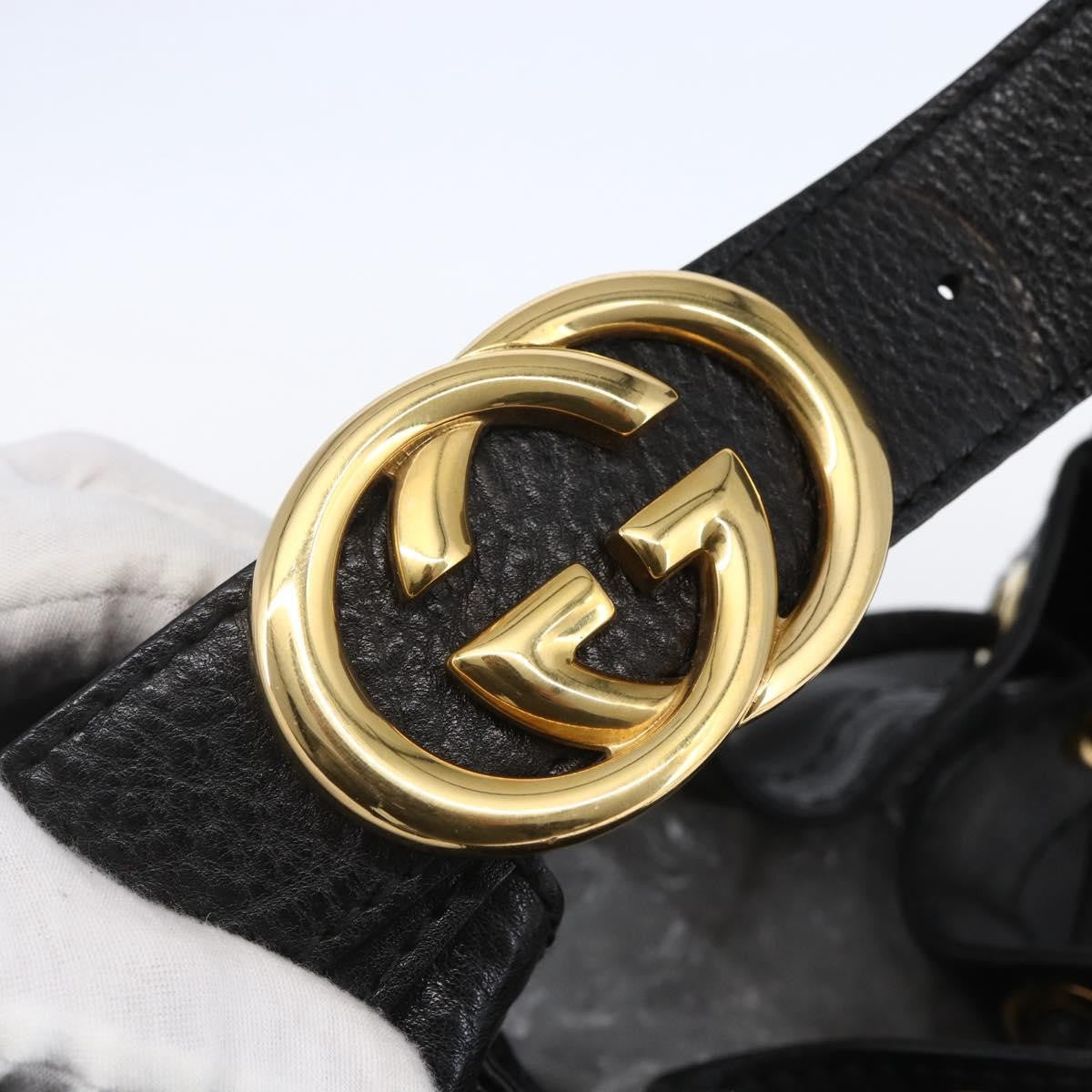 Gucci Interlocking Icon Drawstring Hobo Leather, BLACK, LEATHER, Shoulder bag