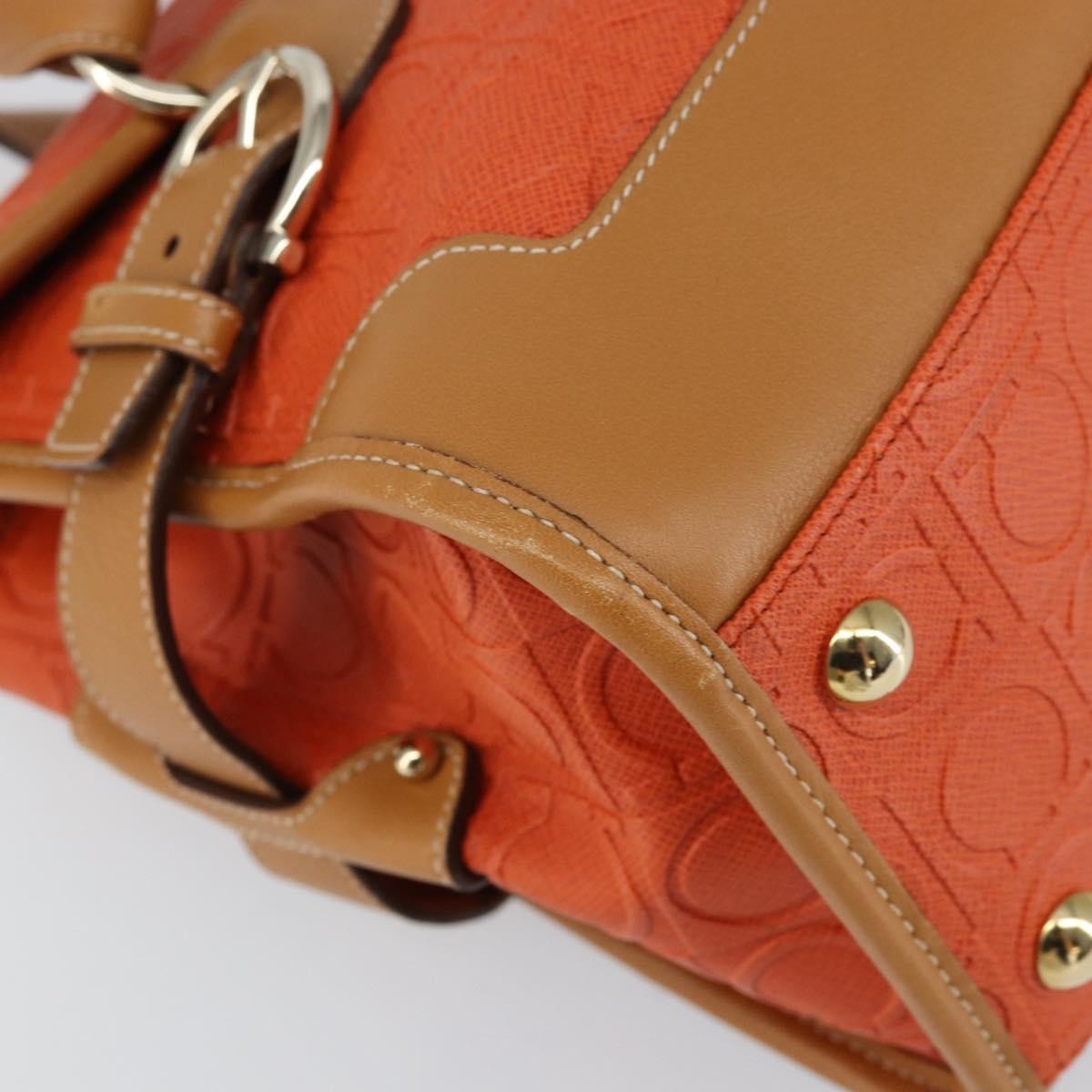 Salvatore Ferragamo Gancini Shoulder Bag Canvas, ORANGE, PVC, Shoulder bag
