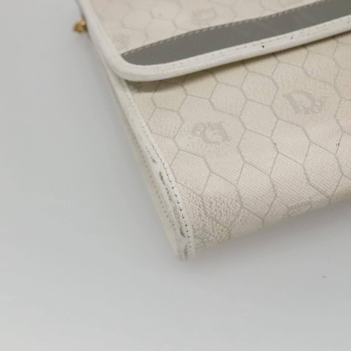 Christian Dior Vintage Honeycomb chain Canvas, WHITE, CANVAS, Handbag