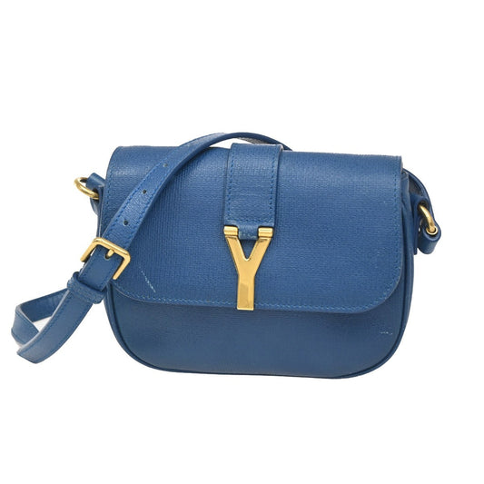 Saint Laurent Chyc Flap Bag Leather, NAVY, LEATHER, Shoulder bag