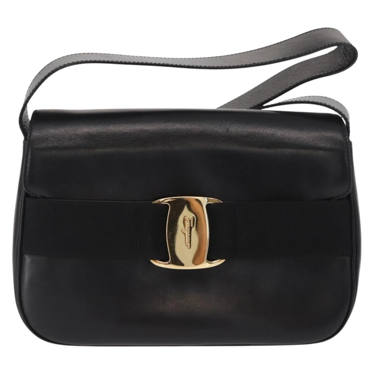 Salvatore Ferragamo Vala Shoulder Bag Leather, BLACK, LEATHER, Shoulder bag