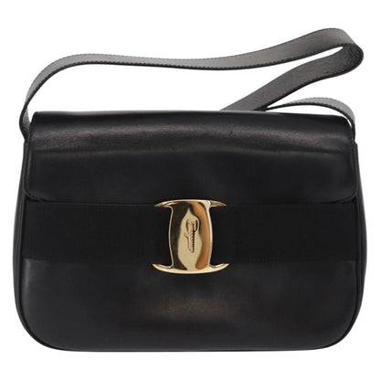 Salvatore Ferragamo Vala Shoulder Bag Leather, BLACK, LEATHER, Shoulder bag