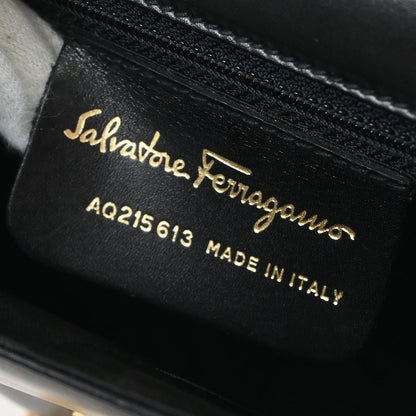 Salvatore Ferragamo Gancini Shoulder Bag Leather, BLACK, LEATHER, Shoulder bag