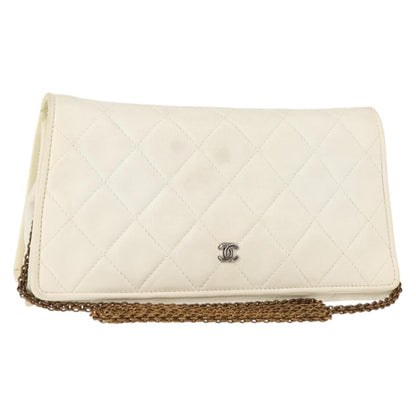 Chanel Full Flap Wallet on Chain Quilted Lambskin, WHITE, LEATHER, Clutche & pouche