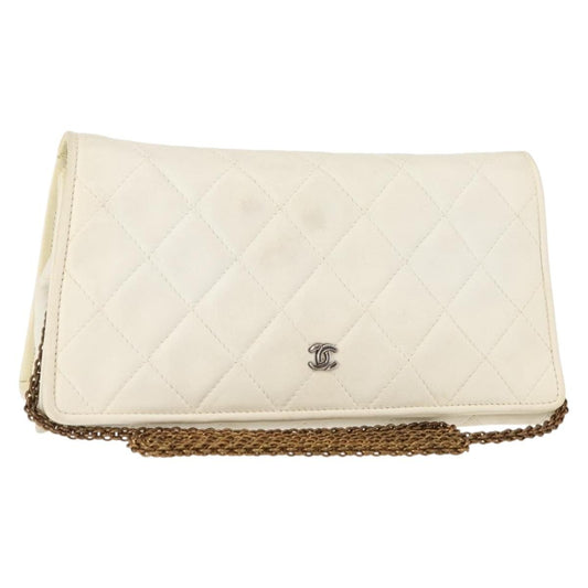 Chanel Full Flap Wallet on Chain Quilted Lambskin, WHITE, LEATHER, Clutche & pouche