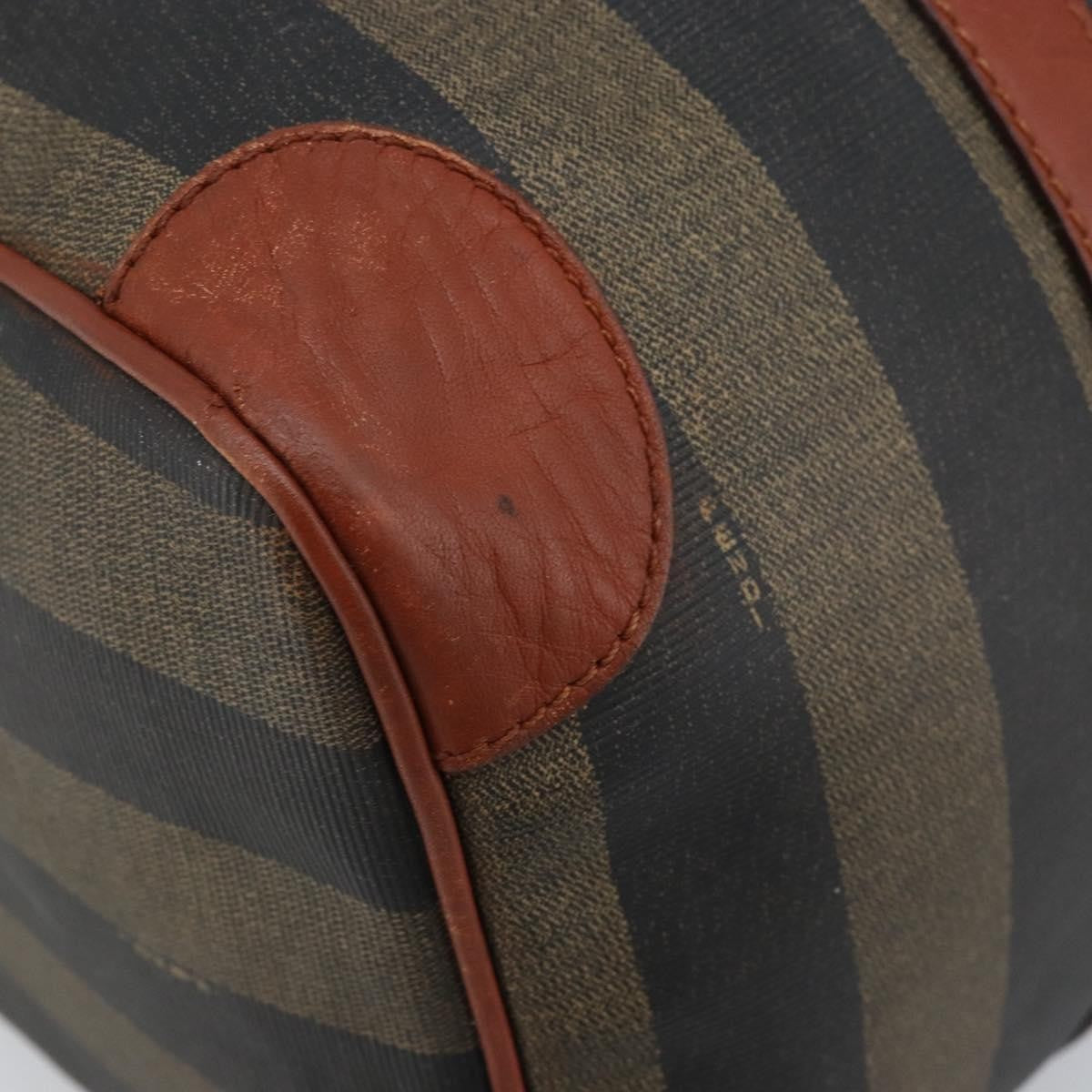 Fendi Vintage Pequin Boston Bag Coated Canvas, Brown, Canvas, Travel Bag