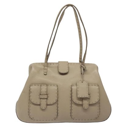 Fendi Selleria Tote Leather, BEIGE, LEATHER, Tote bag