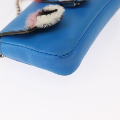 Fendi Monster Baguette Leather and Fur, BLUE, LEATHER, Handbag