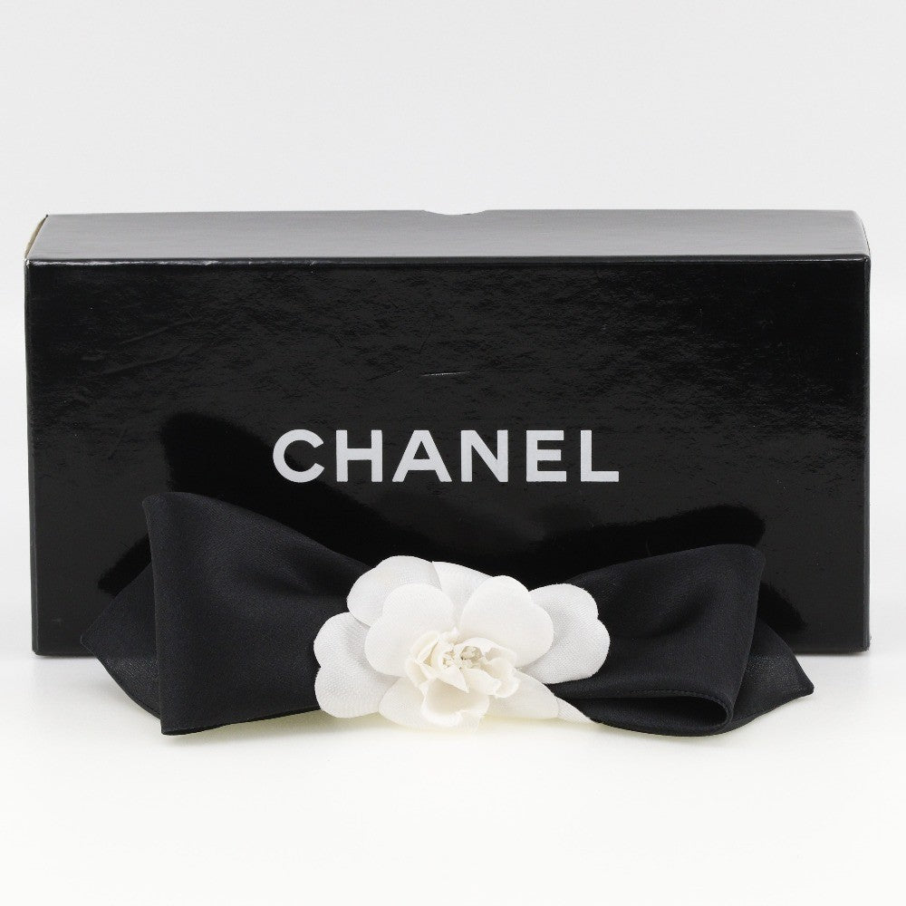 Chanel Camellia Ribbon Headband Silk, BLACK, SATIN, Head accessory