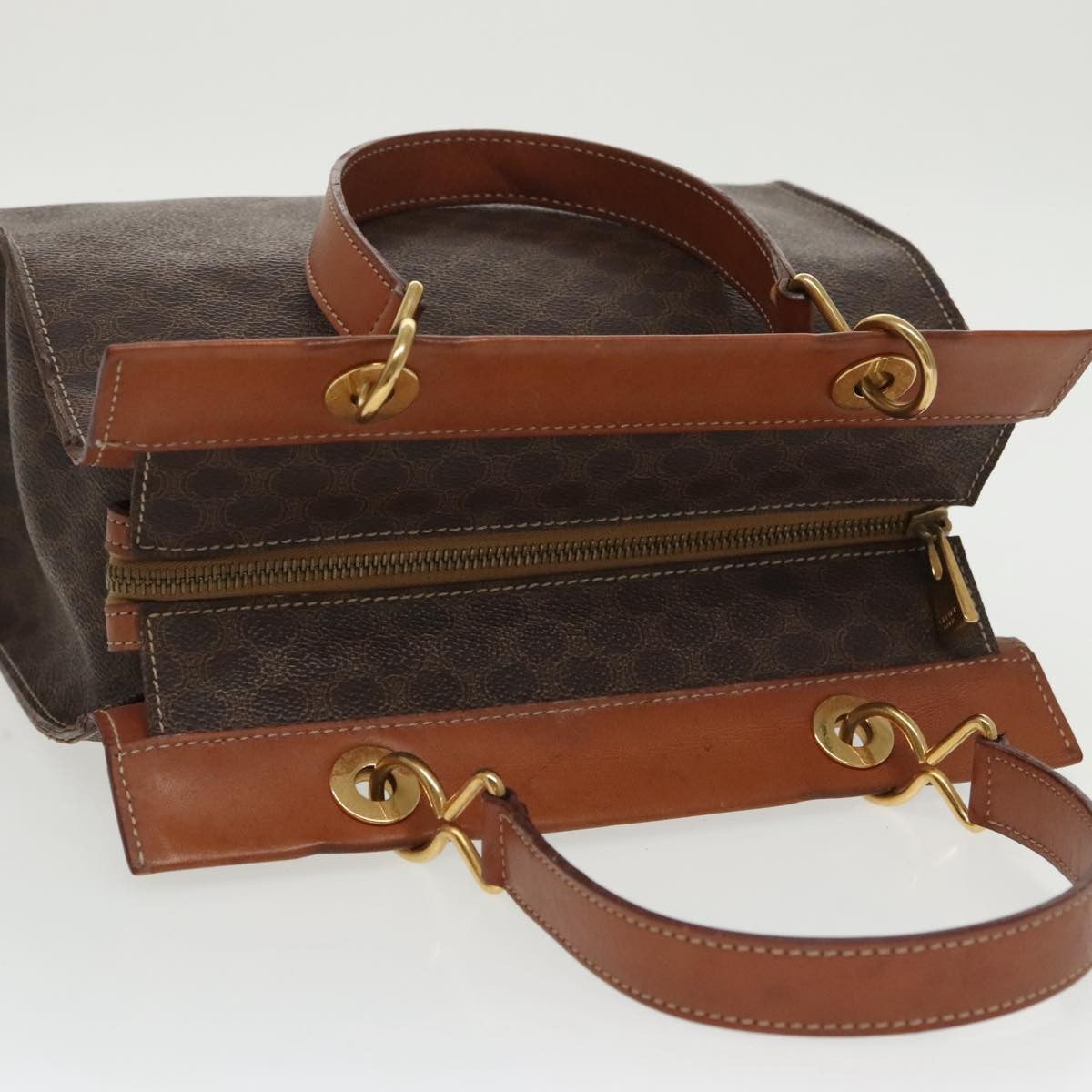 Celine Macadam Handbag Macadam with leather, BROWN, CANVAS, Handbag