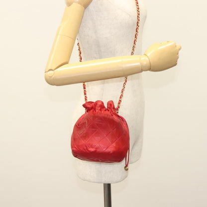 Chanel Drawstring Bucket Bag Lambskin, RED, LEATHER, Crossbody bag