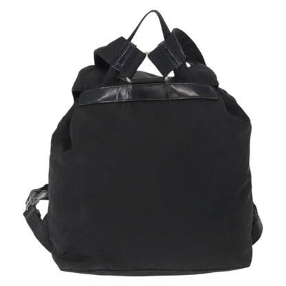 Prada Vela Double Front Pocket Backpack Tessuto with Saffiano Leather, BLACK, NYLON, Backpack