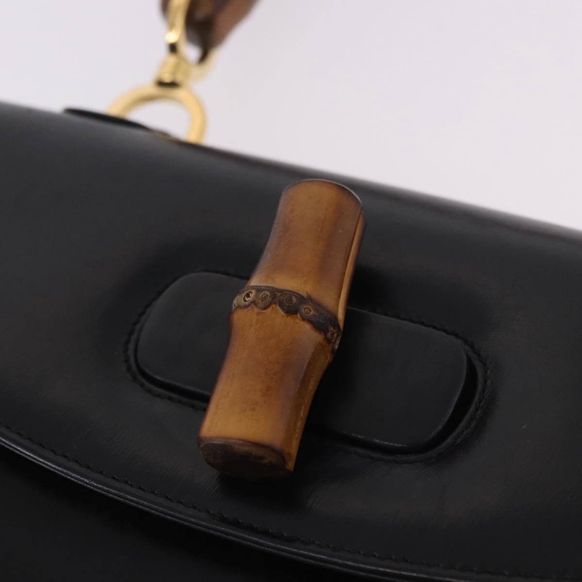 Gucci Vintage Convertible Bamboo Top Handle Bag Leather, Black, Leather, Handbag
