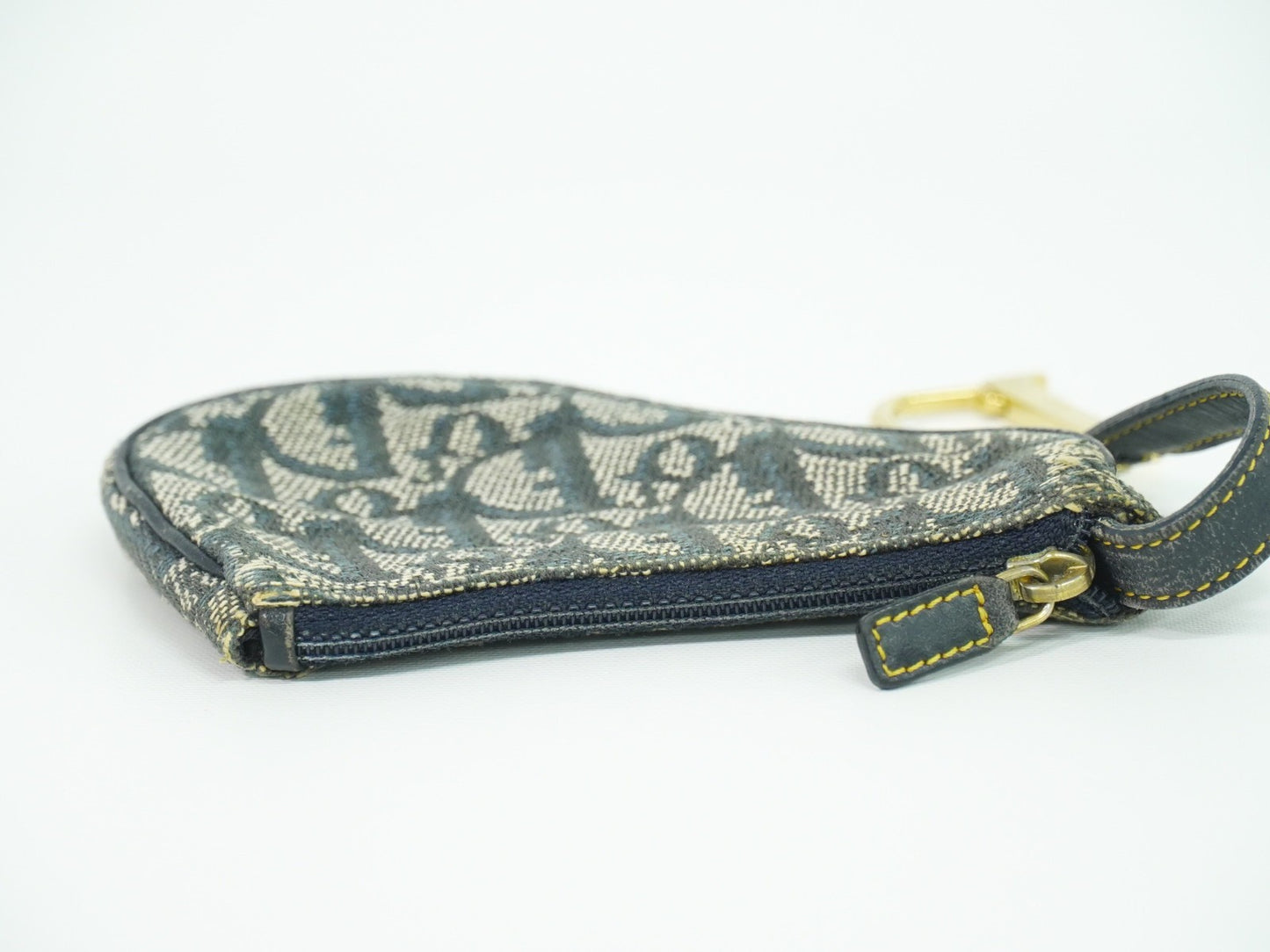 Christian Dior Vintage Saddle Zip Coin Purse Diorissimo Canvas, NAVY, CANVAS, Clutche & pouche