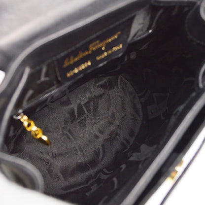 Salvatore Ferragamo Vara Flap Drawstring Backpack Leather and Suede, BLACK, SUEDE, Backpack