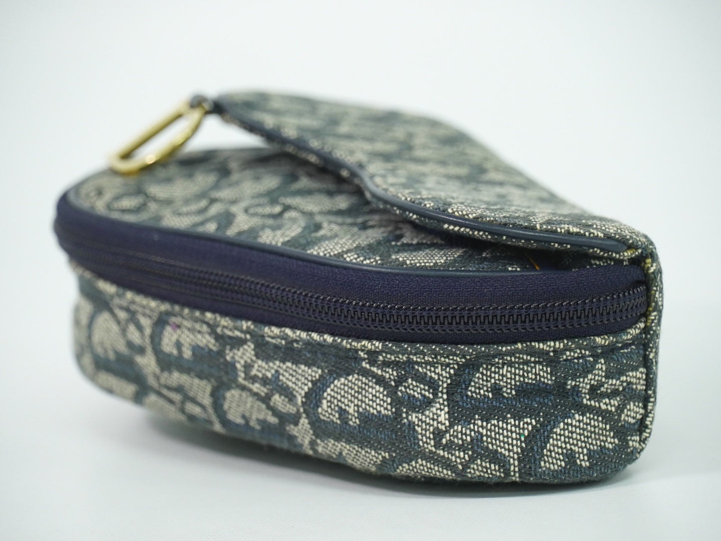 Christian Dior Saddle Zip Pouch Diorissimo Canvas, NAVY, CANVAS, Clutche & pouche