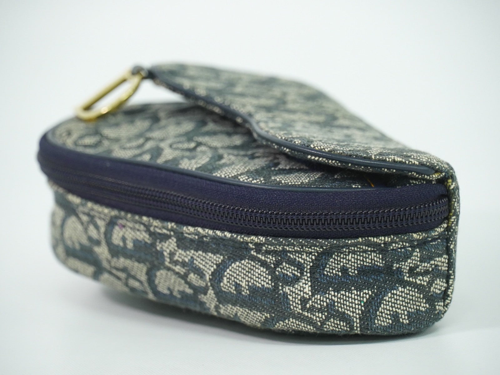 Christian Dior Saddle Zip Pouch Diorissimo Canvas, NAVY, CANVAS, Clutche & pouche