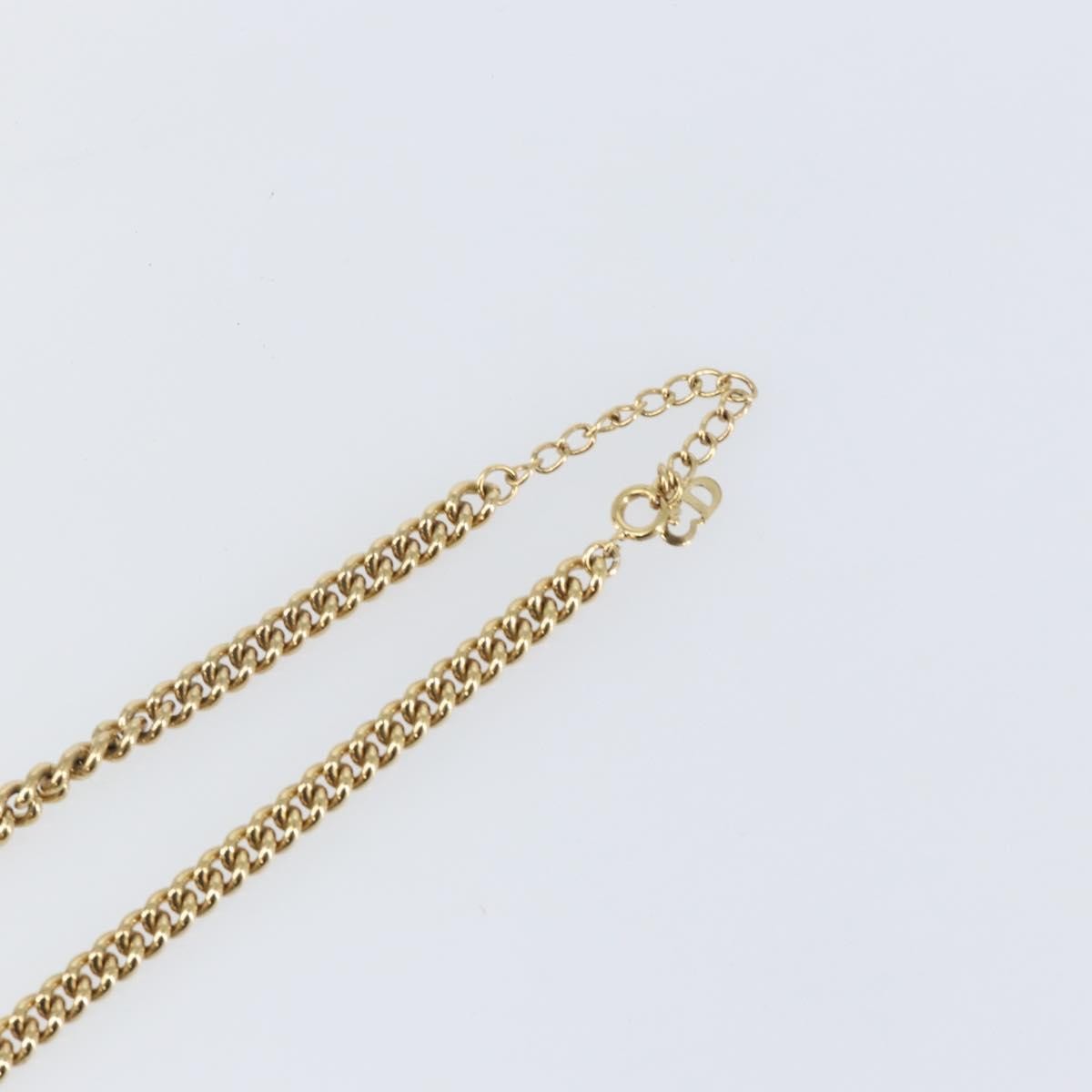 Christian Dior CD Chain Link Necklace Metal with Crystals, GOLD, METAL, Necklace