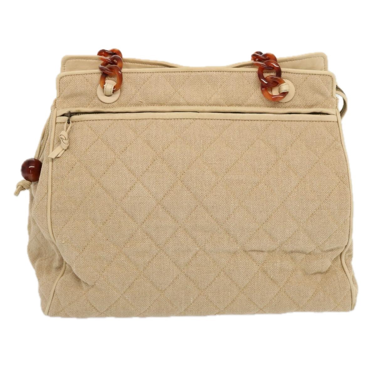 Chanel Resin Chain Handle Shoulder Bag Canvas, BEIGE, CANVAS, Shoulder bag