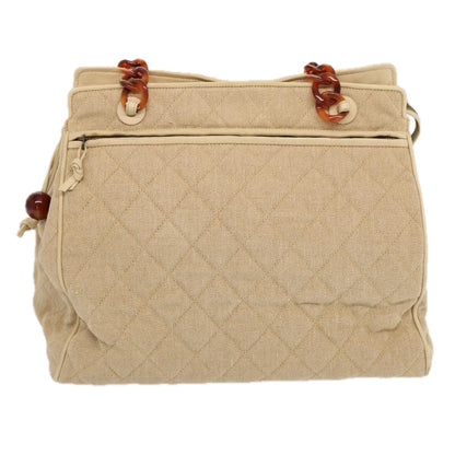 Chanel Resin Chain Handle Shoulder Bag Canvas, BEIGE, CANVAS, Shoulder bag