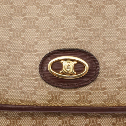 Celine Vintage Macadam Shoulder Bag Canvas and Leather, BEIGE, CANVAS, Shoulder bag