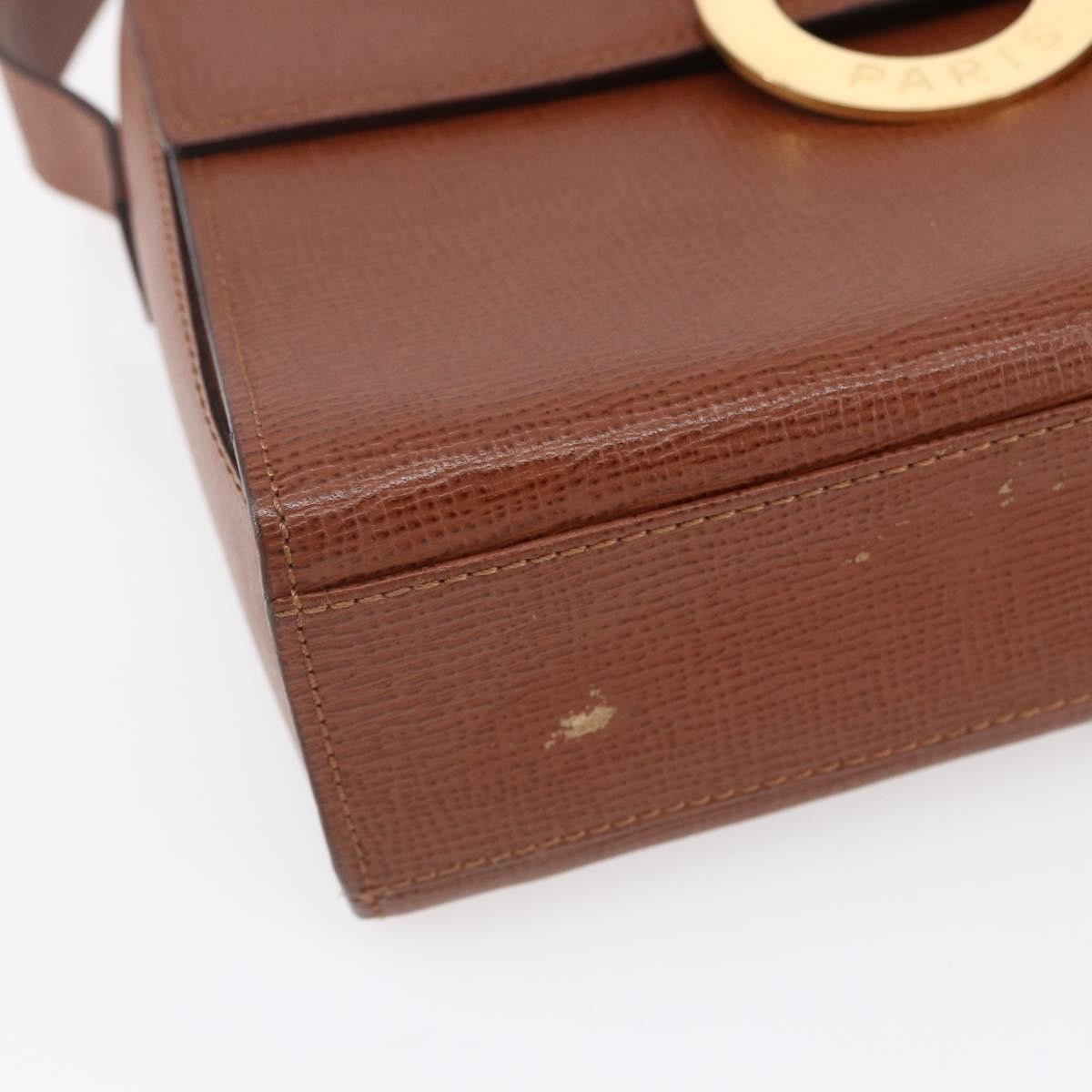 Celine Circle logo Leather, BROWN, LEATHER, Handbag