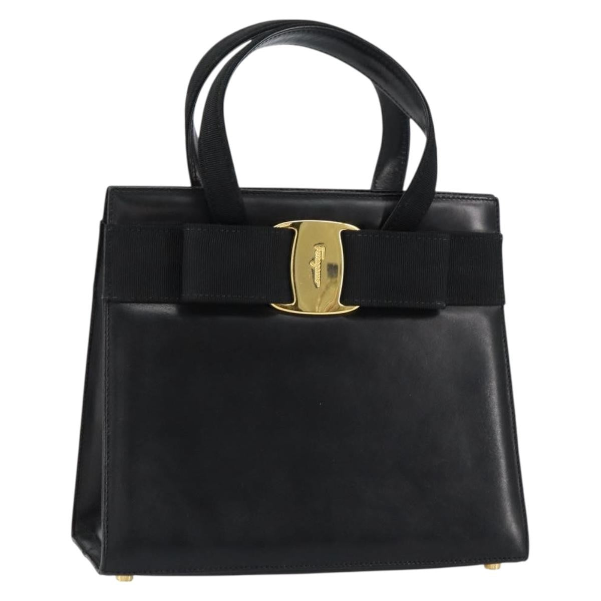 Salvatore Ferragamo Convertible Vara Bow Tote Leather, BLACK, LEATHER, Handbag