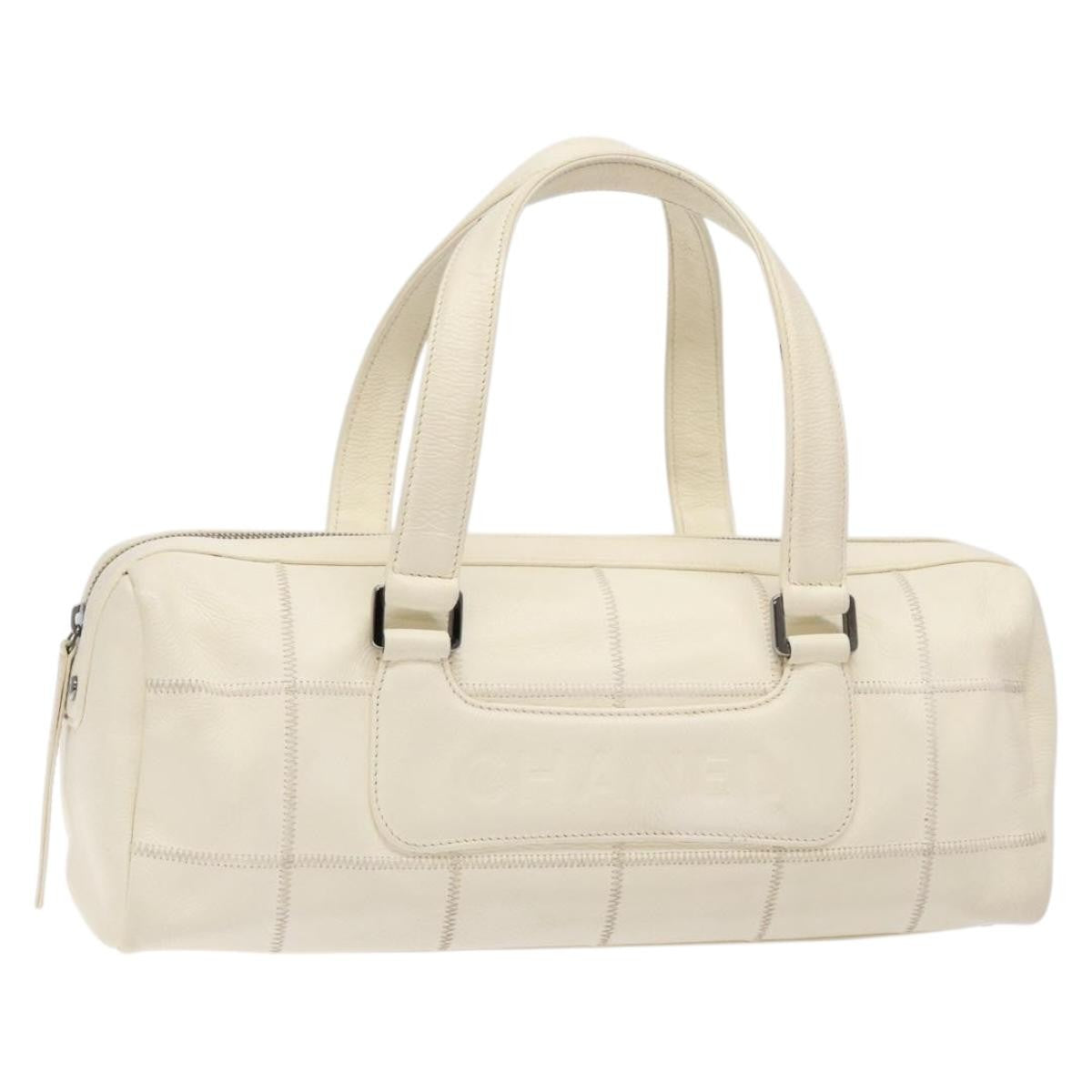 Chanel Square Stitch Duffle Bag Quilted Caviar, WHITE, LEATHER, Travel bag