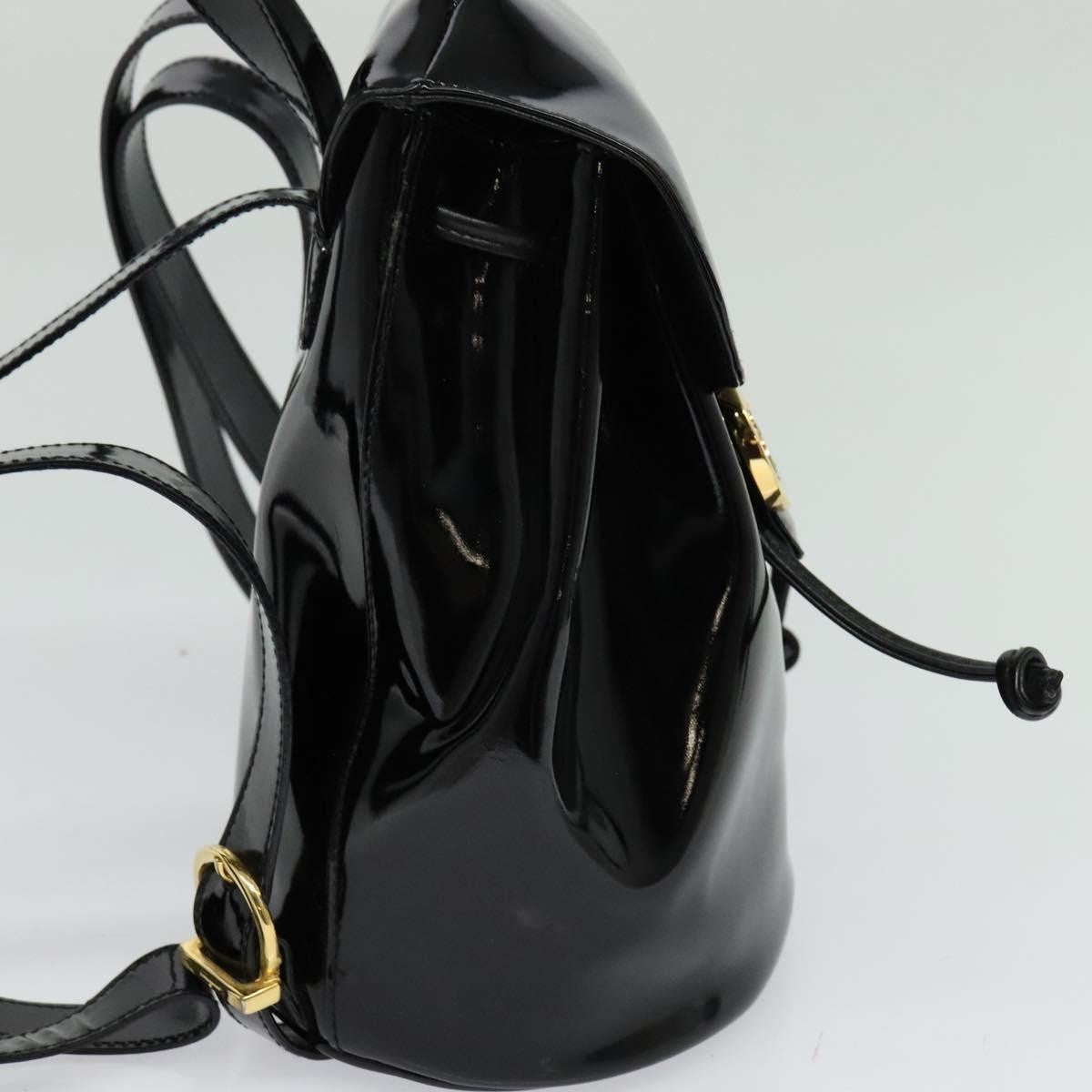 Salvatore Ferragamo Gancini Flap Drawstring Backpack Patent leather, BLACK, PATENT_LEATHER, Backpack