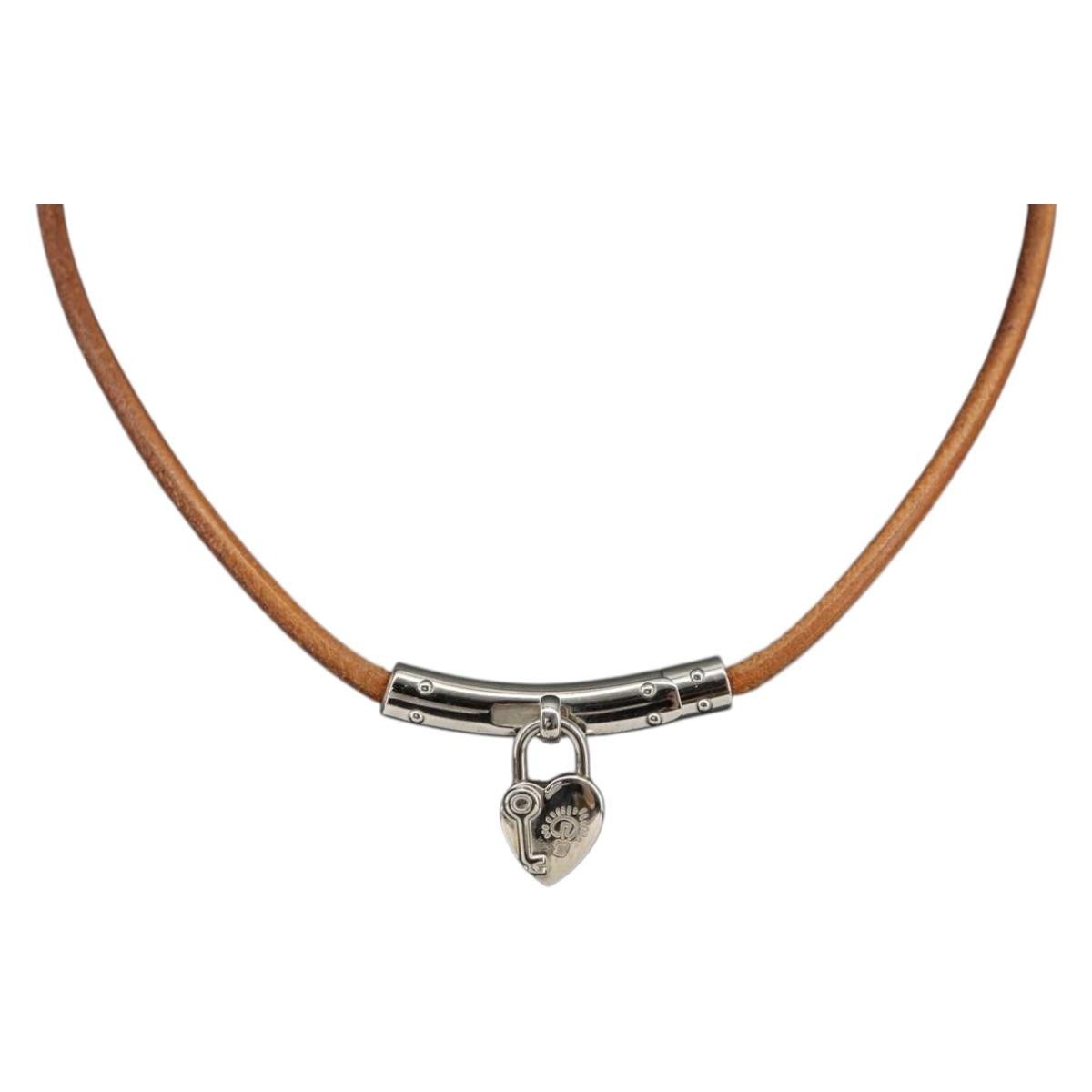 Hermes Annee Mediterranee Cadena Charm Necklace Metal and Leather, BROWN, LEATHER, Necklace