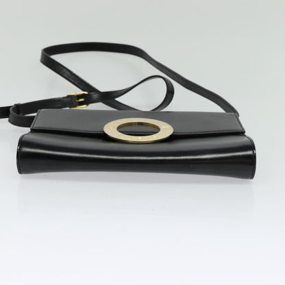Celine Vintage Circle Logo Crossbody Bag Leather, BLACK, LEATHER, Crossbody bag