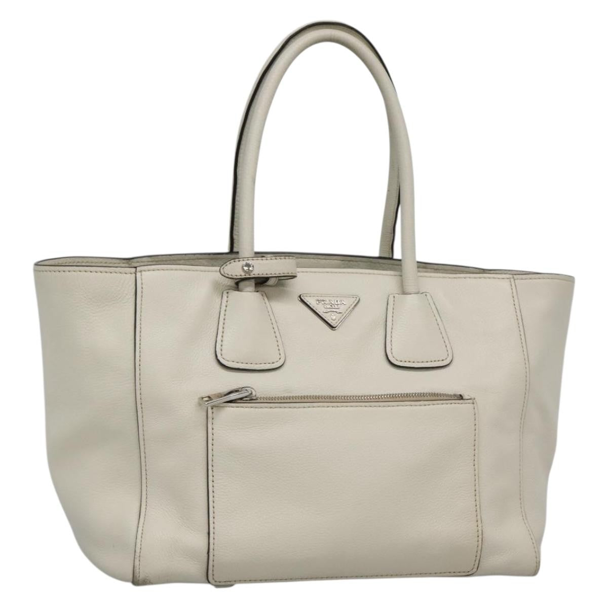 Prada Front Pocket Wing Convertible Tote Vitello Daino, WHITE, LEATHER, Tote bag