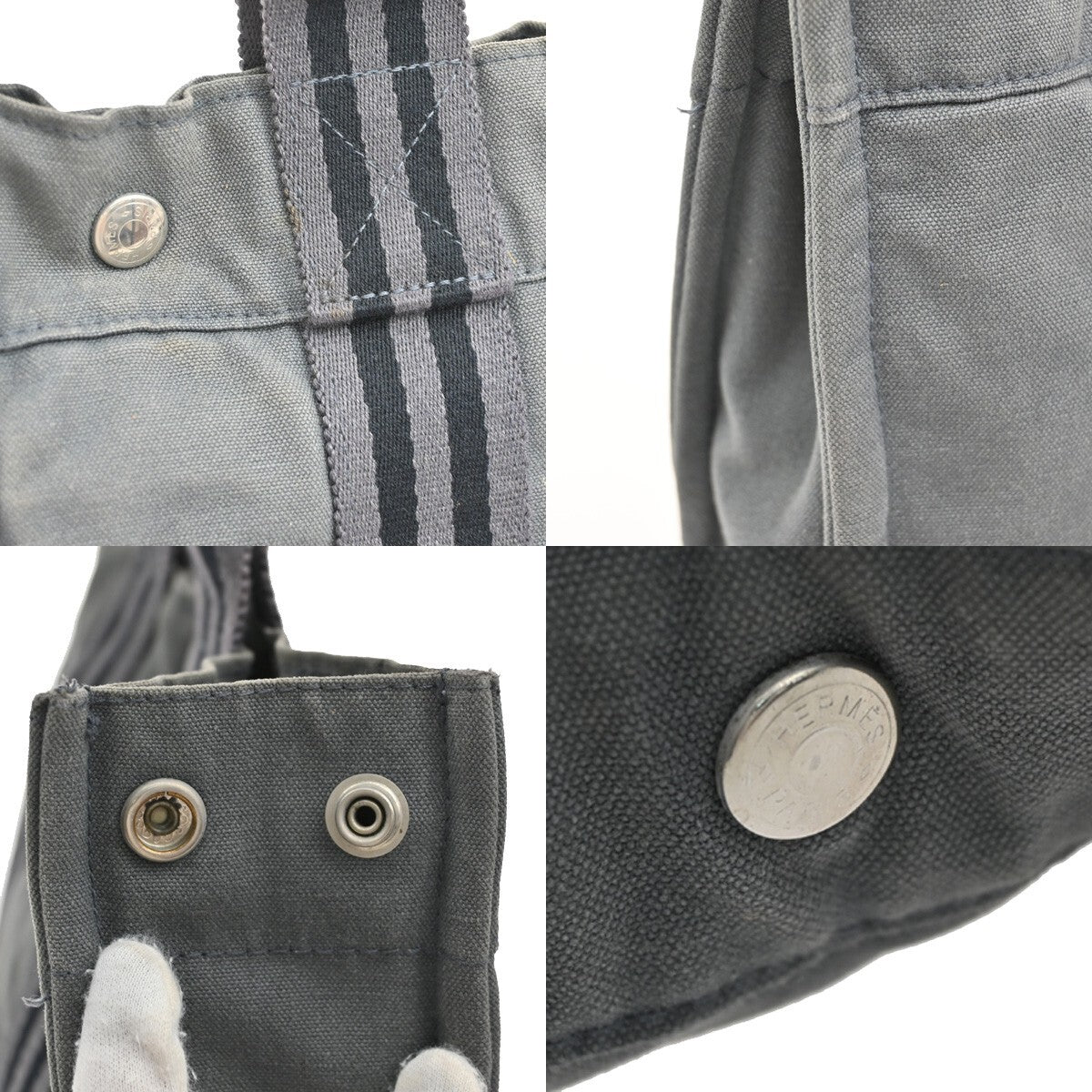 Hermes Fourre Tout Tote Canvas, GRAY, CANVAS, Tote bag