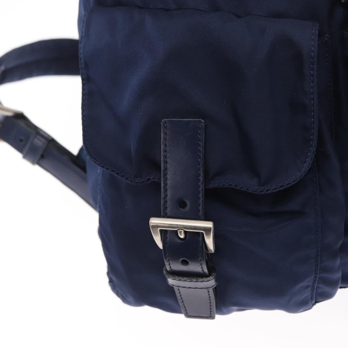 Prada Vela Double Front Pocket Backpack Tessuto with Saffiano Leather, BLUE, NYLON, Backpack