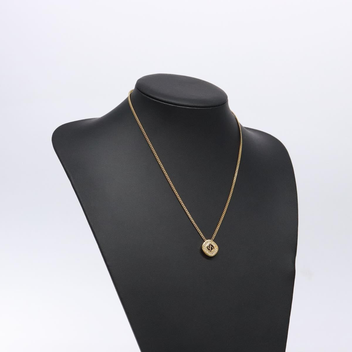 Christian Dior CD Round Pendant Necklace Metal and Crystals, GOLD, METAL, Necklace