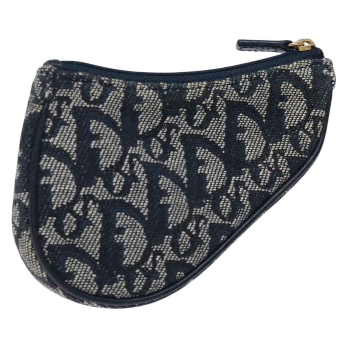 Christian Dior Vintage Saddle Zip Coin Purse Diorissimo Canvas, NAVY, CANVAS, Clutche & pouche