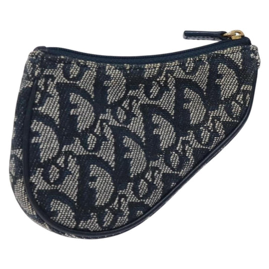 Christian Dior Vintage Saddle Zip Coin Purse Diorissimo Canvas, NAVY, CANVAS, Clutche & pouche