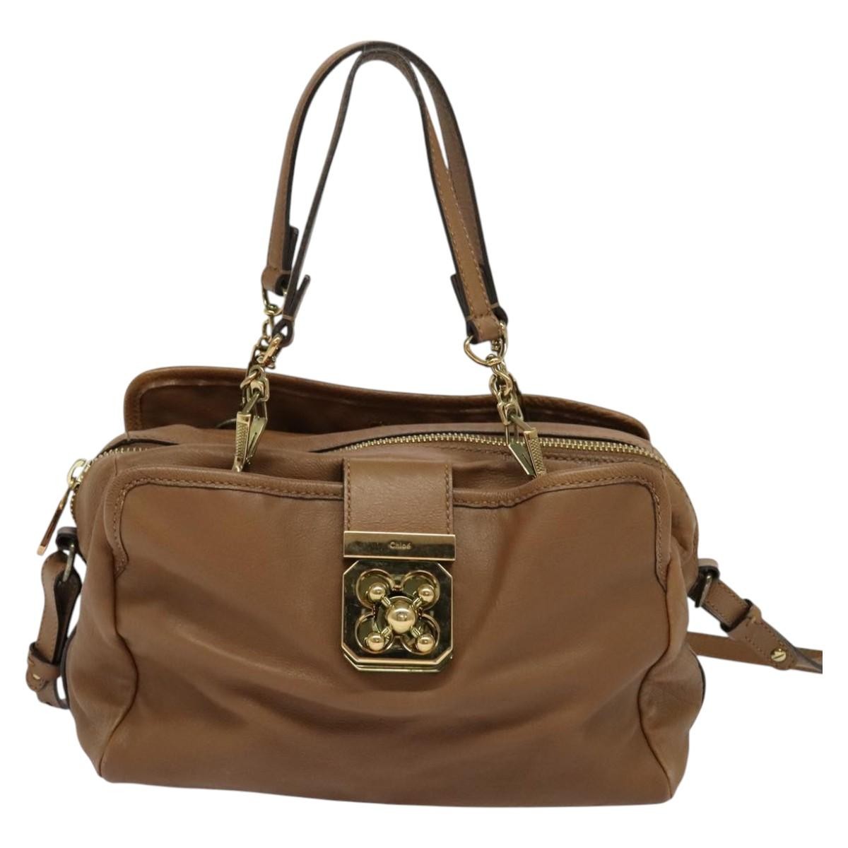 Chloe Elsie Satchel Leather, BROWN, LEATHER, Handbag